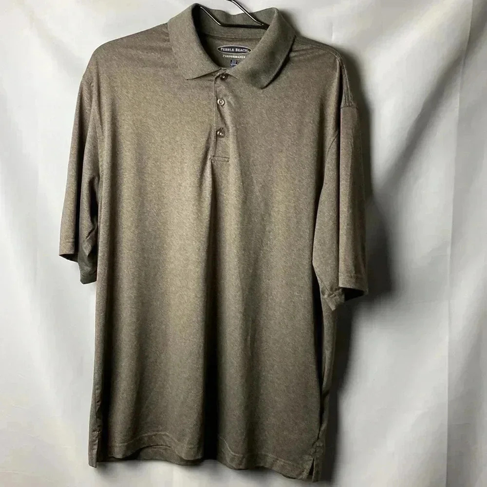 PEBBLE BEACH PERFORMANCE MENS SIZE LARGE POLO SHIRT BROWNISH COLOR - Picture 2 of 9